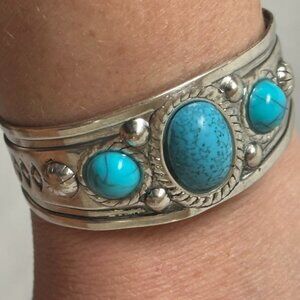 Turquoise Silver Cuff Bracelet Southwestern NWT Western Boho Petite Small Gift